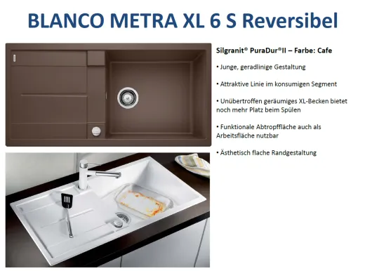 BLANCO Kchensple Metra XL 6 S Silgranit PuraDurII Granitsple / Einbausple mit Drehknopfventil
