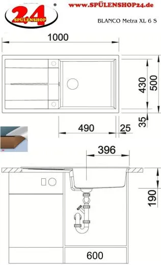 BLANCO Kchensple Metra XL 6 S Silgranit PuraDurII Granitsple / Einbausple mit Drehknopfventil