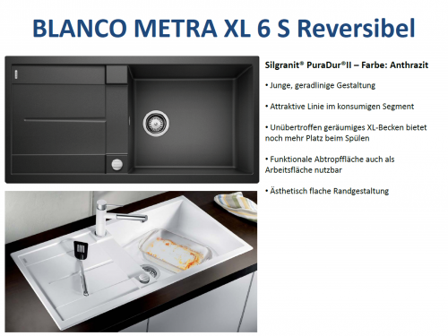 BLANCO Kchensple Metra XL 6 S Silgranit PuraDurII Granitsple / Einbausple mit Drehknopfventil