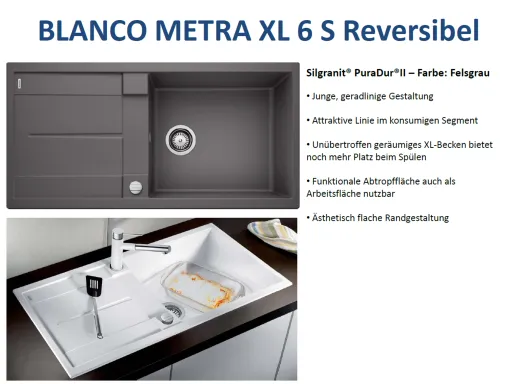 BLANCO Kchensple Metra XL 6 S Silgranit PuraDurII Granitsple / Einbausple mit Drehknopfventil