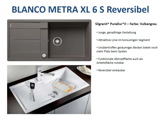 BLANCO Kchensple Metra XL 6 S Silgranit PuraDurII Granitsple / Einbausple mit Drehknopfventil