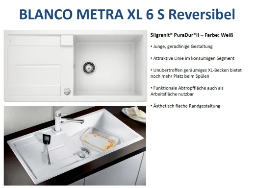 BLANCO Kchensple Metra XL 6 S Silgranit PuraDurII Granitsple / Einbausple mit Drehknopfventil