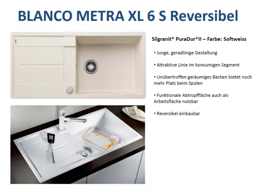 BLANCO Kchensple Metra XL 6 S Silgranit PuraDurII Granitsple / Einbausple mit Drehknopfventil
