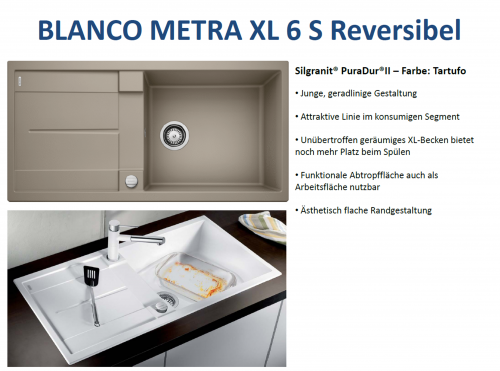 BLANCO Kchensple Metra XL 6 S Silgranit PuraDurII Granitsple / Einbausple mit Drehknopfventil