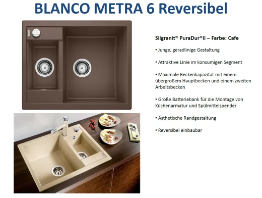 BLANCO Kchensple Metra 6 Silgranit PuraDurII Granitsple / Einbausple mit Drehknopfventil