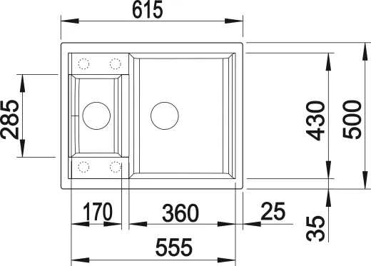 BLANCO Kchensple Metra 6 Silgranit PuraDurII Granitsple / Einbausple mit Drehknopfventil