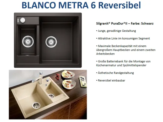 BLANCO Kchensple Metra 6 Silgranit PuraDurII Granitsple / Einbausple mit Drehknopfventil