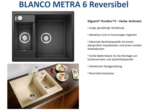 BLANCO Kchensple Metra 6 Silgranit PuraDurII Granitsple / Einbausple mit Drehknopfventil