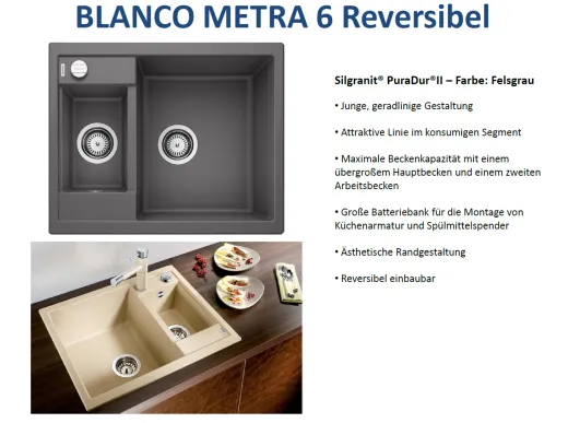 BLANCO Kchensple Metra 6 Silgranit PuraDurII Granitsple / Einbausple mit Drehknopfventil