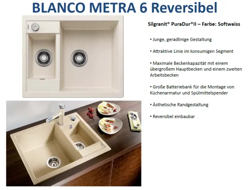 BLANCO Kchensple Metra 6 Silgranit PuraDurII Granitsple / Einbausple mit Drehknopfventil
