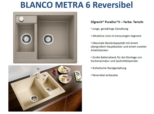 BLANCO Kchensple Metra 6 Silgranit PuraDurII Granitsple / Einbausple mit Drehknopfventil