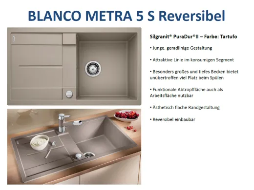 BLANCO Kchensple Metra 5 S Silgranit PuraDurII Granitsple / Einbausple mit Drehknopfventil