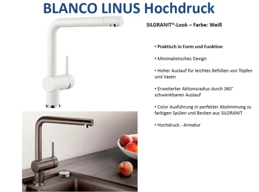 BLANCO Kchenarmatur Linus Silgranit-Look Einhebelmischer mit Festauslauf 360 schwenkbarer Auslauf
