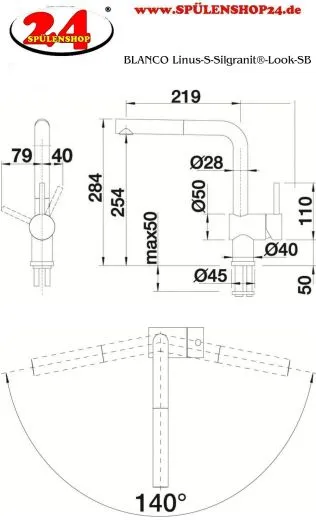 BLANCO Kchenarmatur Linus-S Silgranit-Look Einhebelmischer mit Zugauslauf 140 schwenkbarer Auslauf