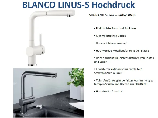 BLANCO Kchenarmatur Linus-S Silgranit-Look Einhebelmischer mit Zugauslauf 140 schwenkbarer Auslauf