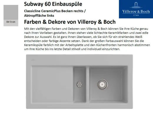 Villeroy & Boch SUBWAY 60-BR-Classicline Einbausple / Keramiksple in Standard Farben