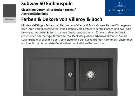 Villeroy & Boch SUBWAY 60-BR-Classicline Einbausple / Keramiksple in Standard Farben