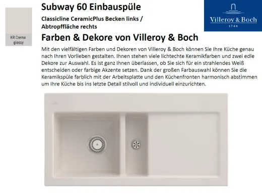 Villeroy & Boch SUBWAY60-BL-Classicline Einbausple / Keramiksple in Standard Farben
