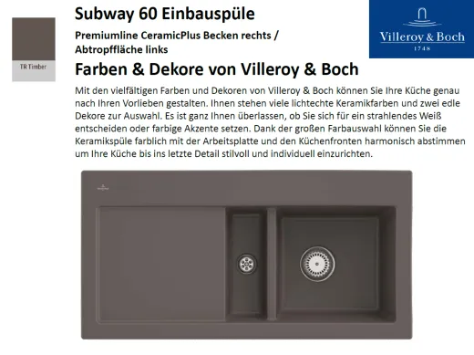 Villeroy & Boch SUBWAY 60-BR-Premiumline Einbausple / Keramiksple in Sonder Farben