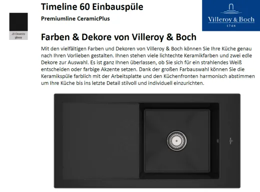 Villeroy & Boch TIMELINE 60-Premiumline Einbausple / Keramiksple in Sonder Farben