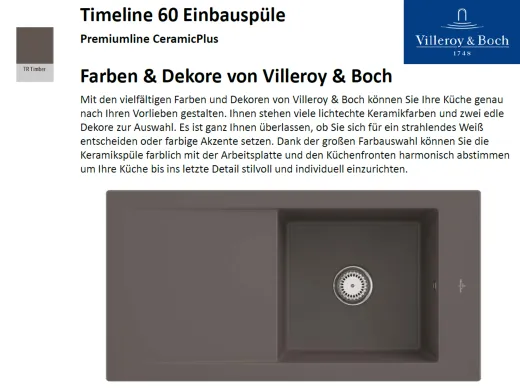 Villeroy & Boch TIMELINE 60-Premiumline Einbausple / Keramiksple in Sonder Farben