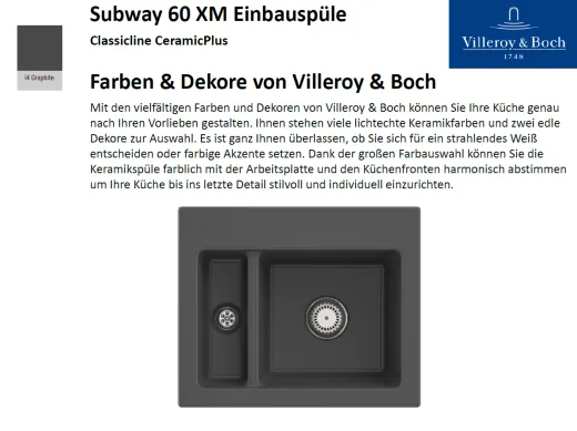 Villeroy & Boch SUBWAY 60 XM-Classicline Einbausple / Keramiksple in Standard Farben