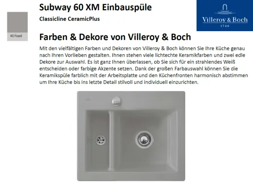 Villeroy & Boch SUBWAY 60 XM-Classicline Einbausple / Keramiksple in Standard Farben