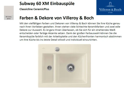 Villeroy & Boch SUBWAY 60 XM-Classicline Einbausple / Keramiksple in Standard Farben