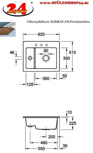 Villeroy & Boch SUBWAY 60 XM-Premiumline Einbausple / Keramiksple in Sonder Farben