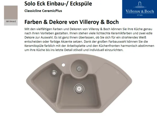 Villeroy & Boch SOLO ECK-Classicline Ecksple / Einbausple / Keramiksple in Standard Farben