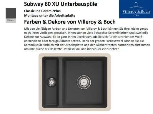 Villeroy & Boch SUBWAY 60 XU UB-Classicline Unterbausple / Keramiksple in Standard Farben