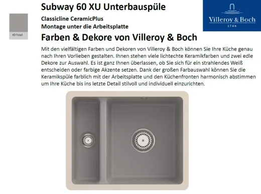 Villeroy & Boch SUBWAY 60 XU UB-Classicline Unterbausple / Keramiksple in Standard Farben
