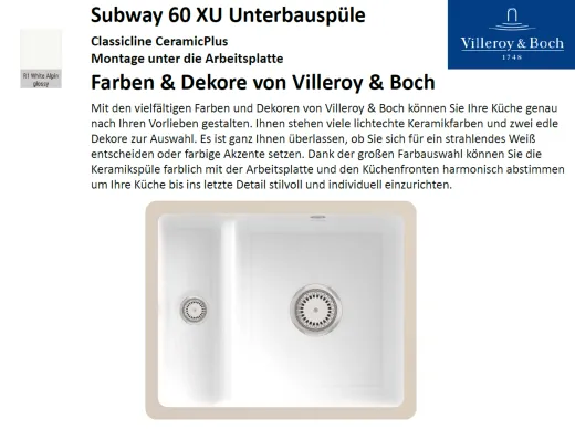 Villeroy & Boch SUBWAY 60 XU UB-Classicline Unterbausple / Keramiksple in Standard Farben