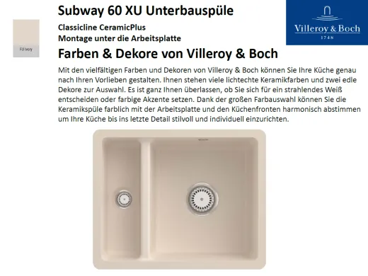 Villeroy & Boch SUBWAY 60 XU UB-Classicline Unterbausple / Keramiksple in Standard Farben