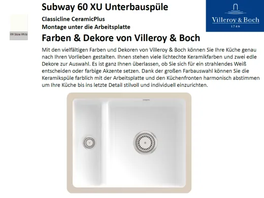 Villeroy & Boch SUBWAY 60 XU UB-Classicline Unterbausple / Keramiksple in Standard Farben