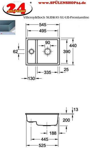 Villeroy & Boch SUBWAY 60 XU UB-Premiumline Unterbausple / Keramiksple in Sonder Farben