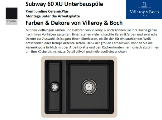Villeroy & Boch SUBWAY 60 XU UB-Premiumline Unterbausple / Keramiksple in Sonder Farben