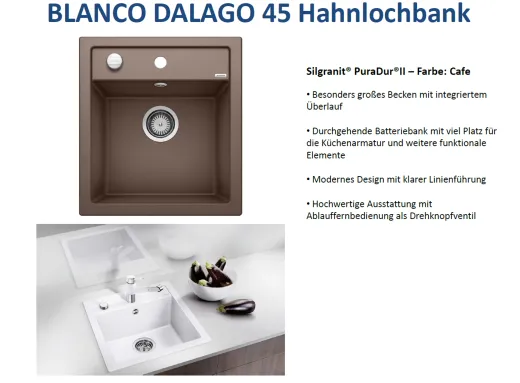 BLANCO Kchensple Dalago 45 Silgranit PuraDurII Granitsple / Einbausple mit Drehknopfventil