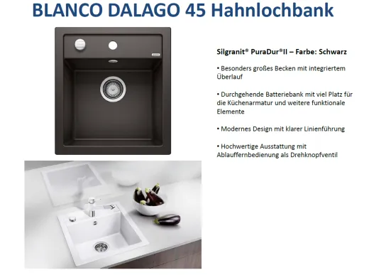 BLANCO Kchensple Dalago 45 Silgranit PuraDurII Granitsple / Einbausple mit Drehknopfventil