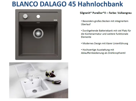 BLANCO Kchensple Dalago 45 Silgranit PuraDurII Granitsple / Einbausple mit Drehknopfventil