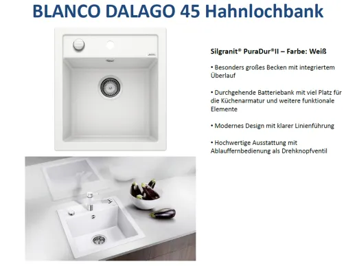BLANCO Kchensple Dalago 45 Silgranit PuraDurII Granitsple / Einbausple mit Drehknopfventil