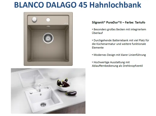 BLANCO Kchensple Dalago 45 Silgranit PuraDurII Granitsple / Einbausple mit Drehknopfventil