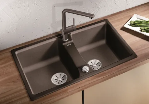 BLANCO Doppelsple Lexa 8 Silgranit PuraDurII Granitsple / Einbausple Ablaufsystem InFino mit Drehknopfventil