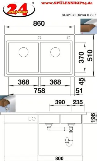 BLANCO Kchensple Divon II 8-IF Edelstahlsple / Doppelsple Flachrand mit Ablaufsystem InFino und Drehknopfventil