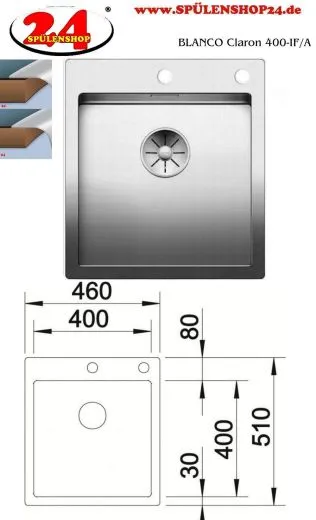 BLANCO Kchensple Claron 400-IF/A Edelstahlsple / Einbausple Flachrand mit Ablaufsystem InFino und PushControl