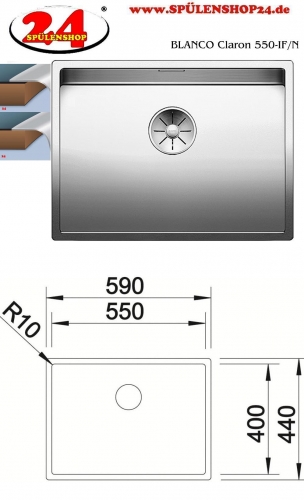 BLANCO Kchensple Claron 550-IF Edelstahlsple / Einbausple Flachrand mit Ablaufsystem InFino und Handbettigung
