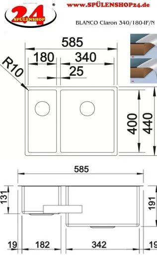 BLANCO Kchensple Claron 340/180-IF Edelstahlsple / Einbausple Flachrand mit Ablaufsystem InFino und Handbettigung