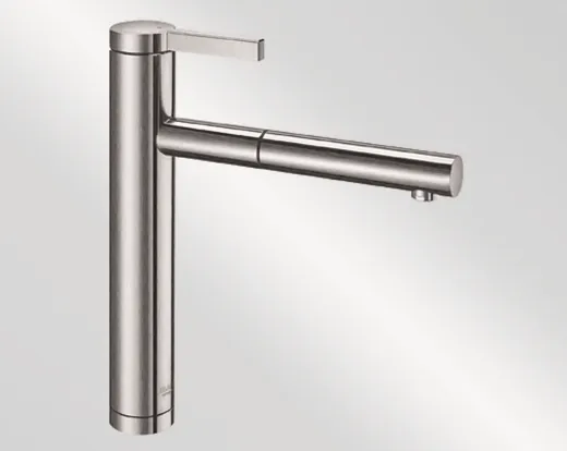 BLANCO Linee-S Edelstahl Seidenmatt Einhebelmischer / Spltischarmatur mit Zugauslauf 130 schwenkbarer Auslauf