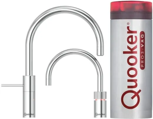 QUOOKER Nordic Round Twintaps VAQ PRO3 Einhebelmischer Chrom & 100C Armatur als Set (PRO3NSMRCHRTT)