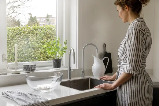 QUOOKER Nordic Round Twintaps VAQ PRO3 Einhebelmischer Chrom & 100C Armatur als Set (PRO3NSMRCHRTT)